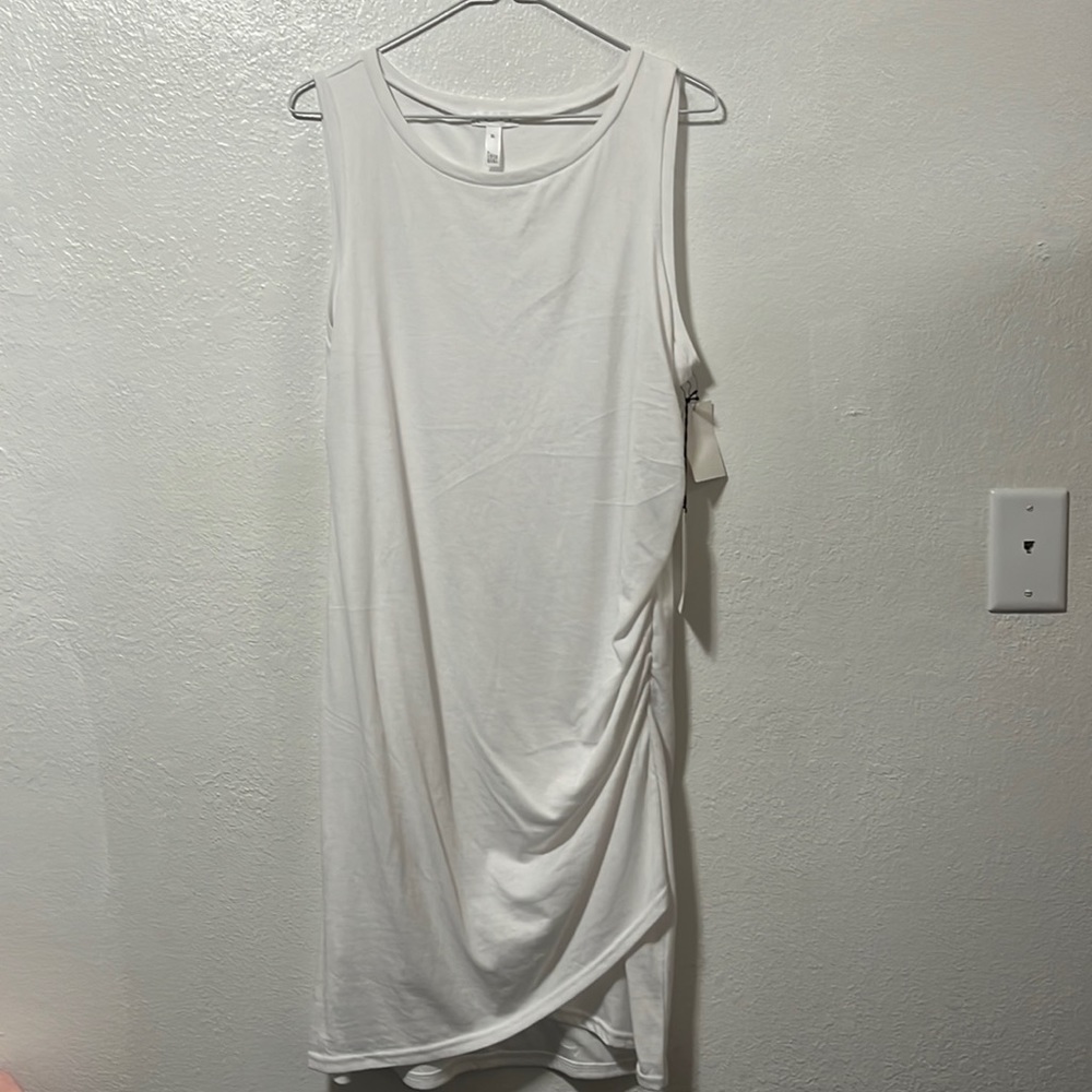 Leith White Sleeveless Ruched Midi Dress